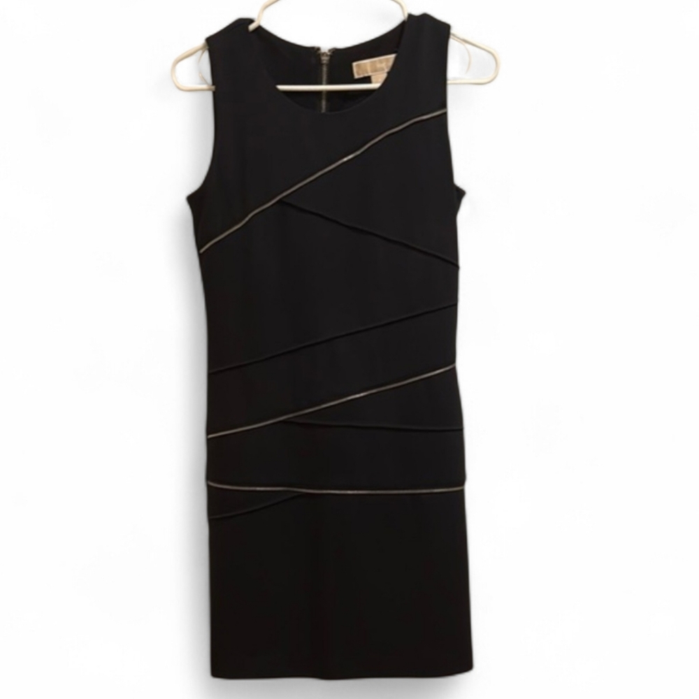 MICHAEL Michael Kors Black Sheath Work Dress Sleeveless Zippers Corpcore Sz 2